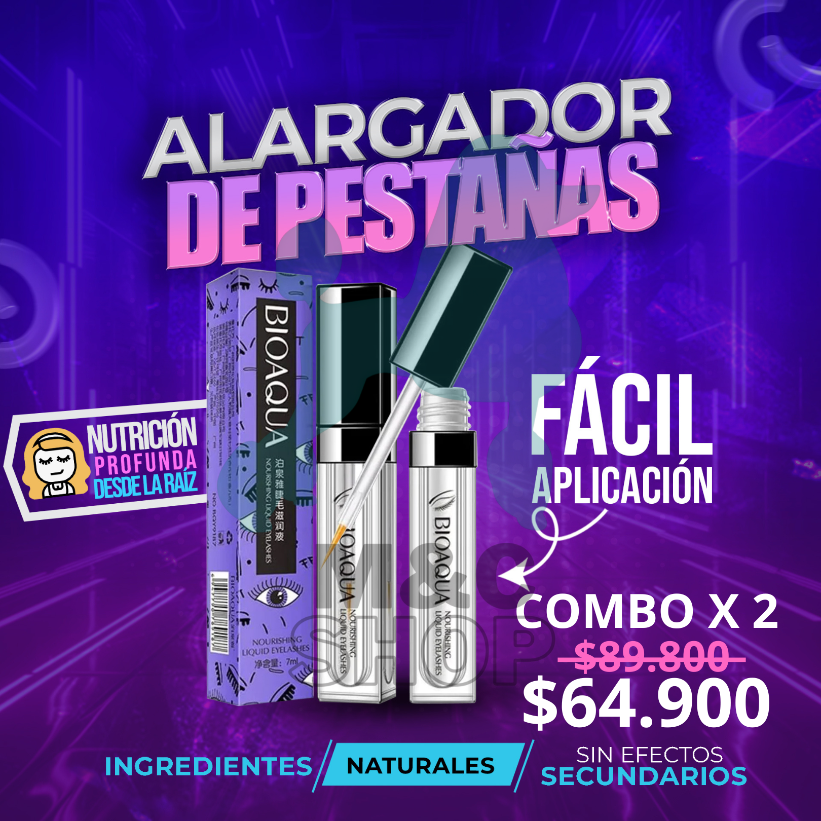 SÉRUM ALARGADOR DE PESTAÑAS BIOAQUA - 💜Resultados Visibles en Menos de 4 Semanas💜
