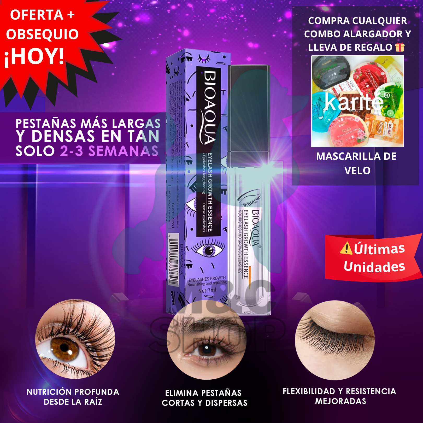 SÉRUM ALARGADOR DE PESTAÑAS BIOAQUA - 💜Resultados Visibles en Menos de 4 Semanas💜